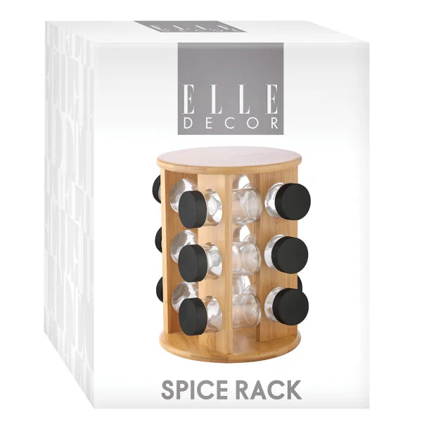 ELLE Decor 12-Jar Spice Rack Organizer, Black and Wood