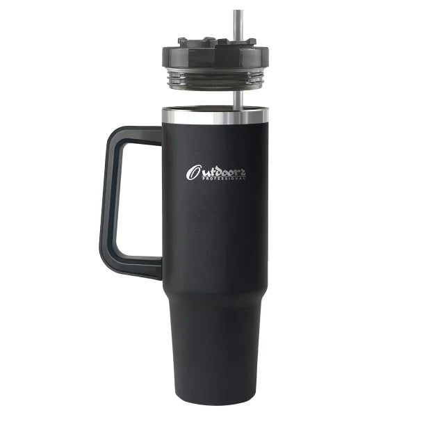 Outdoors Professional 40-Oz. Stainless Steel Double-Walled Insulated Tumbler with Straw (Black)