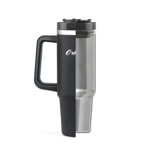 Outdoors Professional 40-Oz. Stainless Steel Double-Walled Insulated Tumbler with Straw (Black)