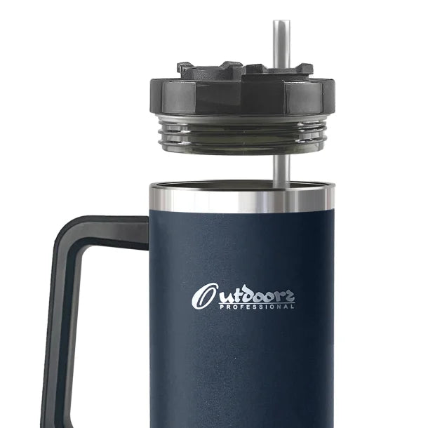 Outdoors Professional 40-Oz. Stainless Steel Double-Walled Insulated Tumbler with Straw (Navy Blue)