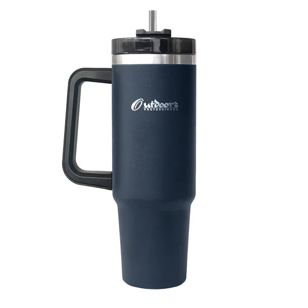 Outdoors Professional 40-Oz. Stainless Steel Double-Walled Insulated Tumbler with Straw (Navy Blue)