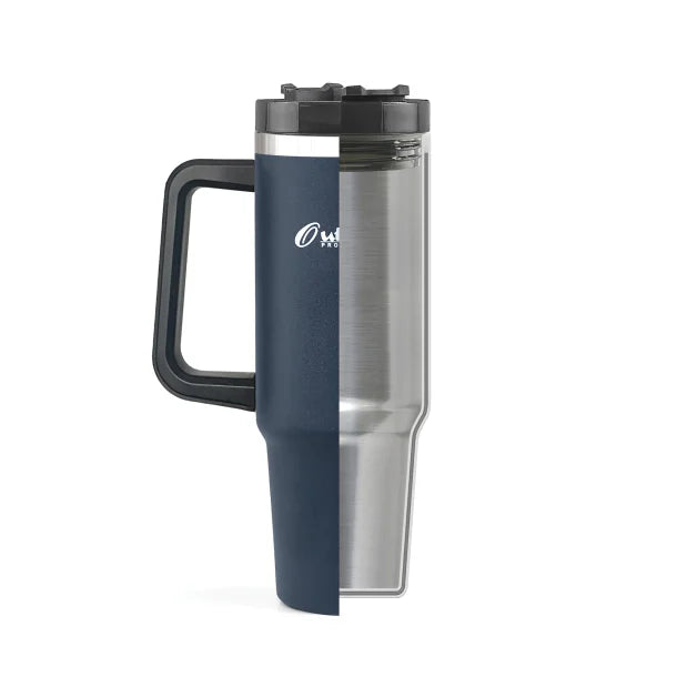 Outdoors Professional 40-Oz. Stainless Steel Double-Walled Insulated Tumbler with Straw (Navy Blue)