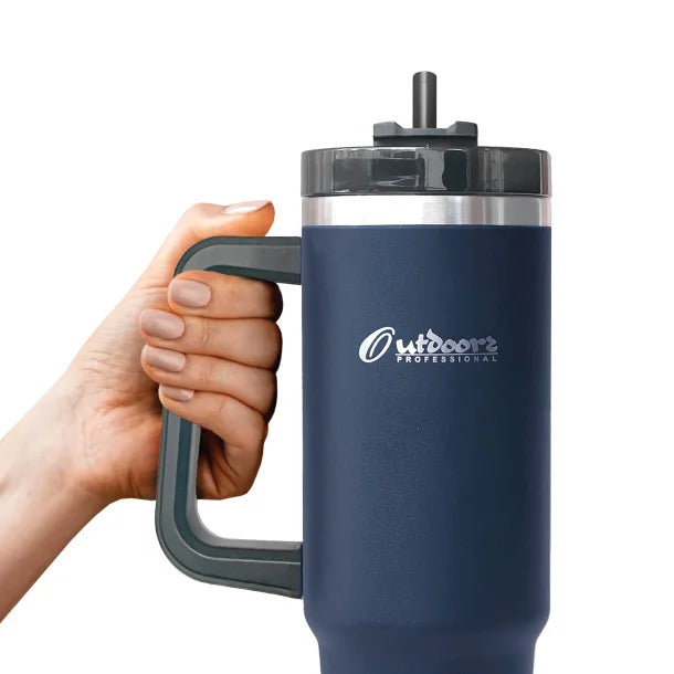 Outdoors Professional 40-Oz. Stainless Steel Double-Walled Insulated Tumbler with Straw (Navy Blue)