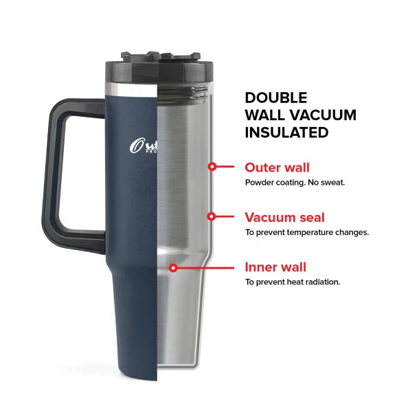 Outdoors Professional 40-Oz. Stainless Steel Double-Walled Insulated Tumbler with Straw (Navy Blue)