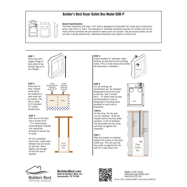 Builder's Best® Saf-T-Duct® Dryer Outlet Box