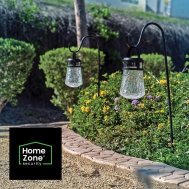 Home Zone Security® 10-Lumen Solar Crackle-Glass LED Lantern Path Lights with Shepherd Hook, 2 Pack