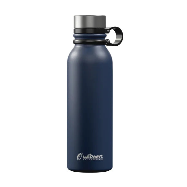 Outdoors Professional 20-Oz. Stainless Steel Double-Walled Vacuum-Insulated Travel Bottle with Leakproof Screw Cap (Navy Blue)