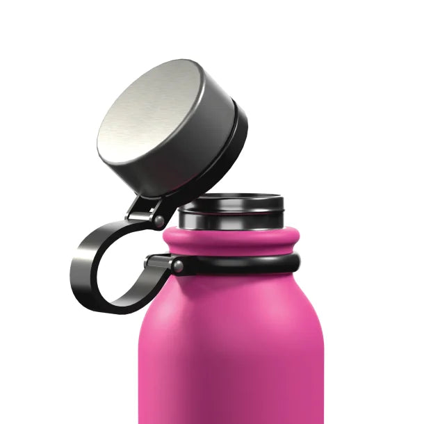 Outdoors Professional 20-Oz. Stainless Steel Double-Walled Vacuum-Insulated Travel Bottle with Leakproof Screw Cap (Pink)