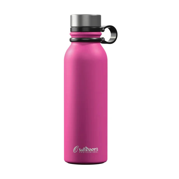 Outdoors Professional 20-Oz. Stainless Steel Double-Walled Vacuum-Insulated Travel Bottle with Leakproof Screw Cap (Pink)