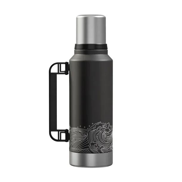 Outdoors Professional Stainless-Steel Termo Classic Vacuum Bottle with Carry Handle (33 Oz.; Black Waves)