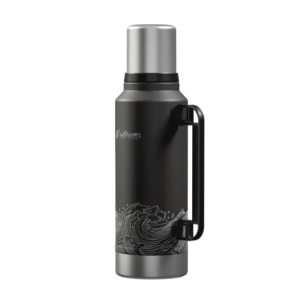 Outdoors Professional Stainless-Steel Termo Classic Vacuum Bottle with Carry Handle (33 Oz.; Black Waves)