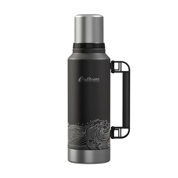 Outdoors Professional Stainless-Steel Termo Classic Vacuum Bottle with Carry Handle (33 Oz.; Black Waves)