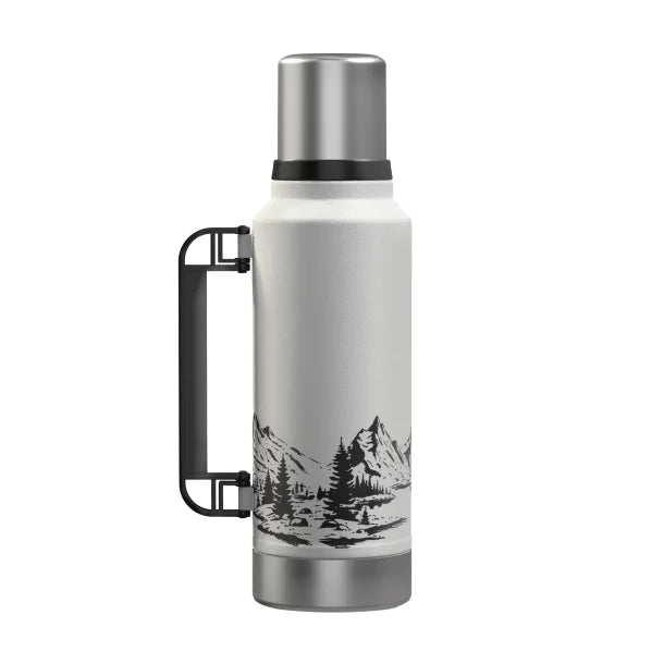 Outdoors Professional Stainless-Steel Termo Classic Vacuum Bottle with Carry Handle (33 Oz.; White Mountains)