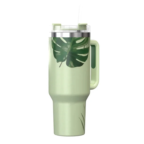 Outdoors Professional 40-Oz. Stainless Steel Double-Walled Insulated Tumbler with Straw (Tropical Green)