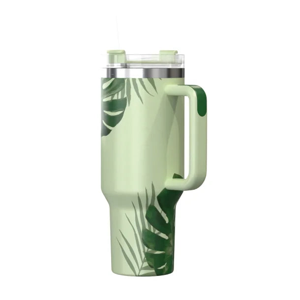 Outdoors Professional 40-Oz. Stainless Steel Double-Walled Insulated Tumbler with Straw (Tropical Green)