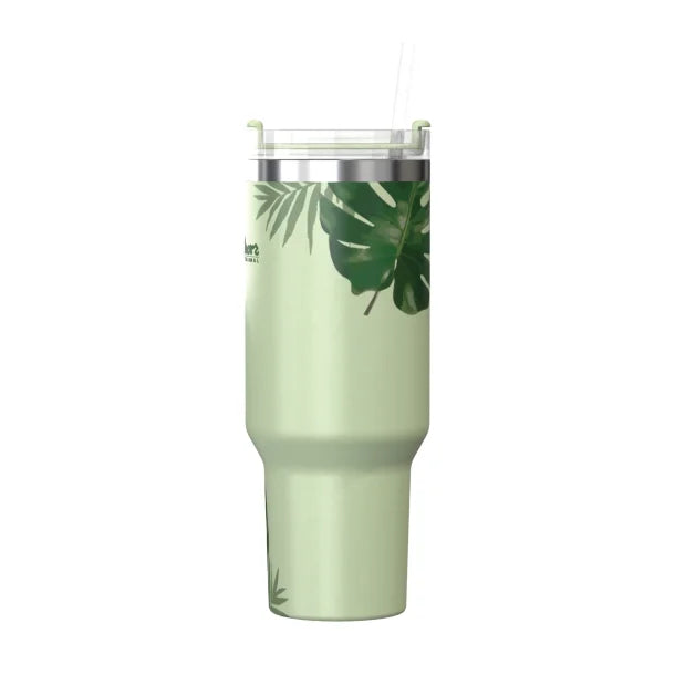 Outdoors Professional 40-Oz. Stainless Steel Double-Walled Insulated Tumbler with Straw (Tropical Green)