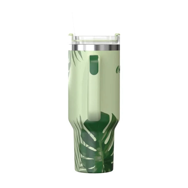 Outdoors Professional 40-Oz. Stainless Steel Double-Walled Insulated Tumbler with Straw (Tropical Green)