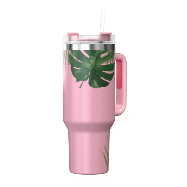 Outdoors Professional 40-Oz. Stainless Steel Double-Walled Insulated Tumbler with Straw (Tropical Pink)