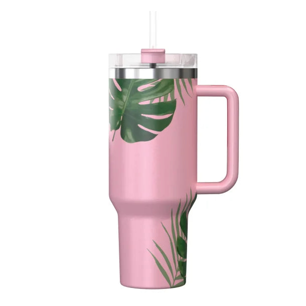 Outdoors Professional 40-Oz. Stainless Steel Double-Walled Insulated Tumbler with Straw (Tropical Pink)