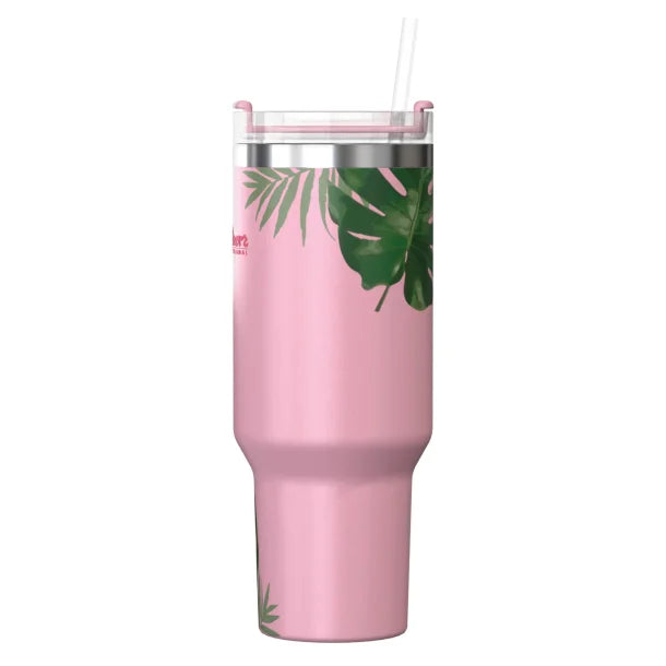 Outdoors Professional 40-Oz. Stainless Steel Double-Walled Insulated Tumbler with Straw (Tropical Pink)