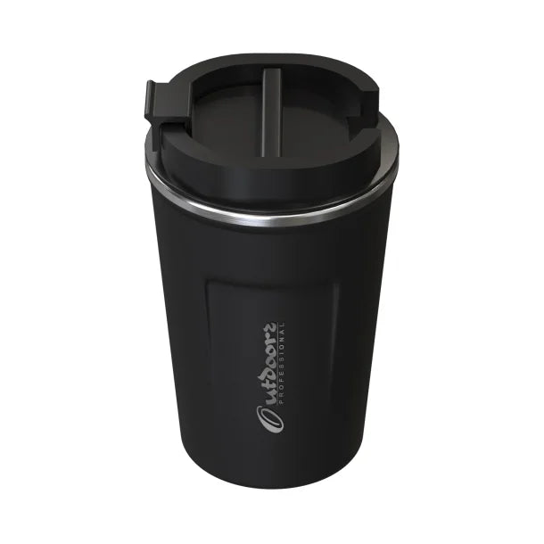 Outdoors Professional Stainless Steel Double-Walled Vacuum-Insulated Coffee Cup with Spillproof Lid (12.8 Oz.; Black)