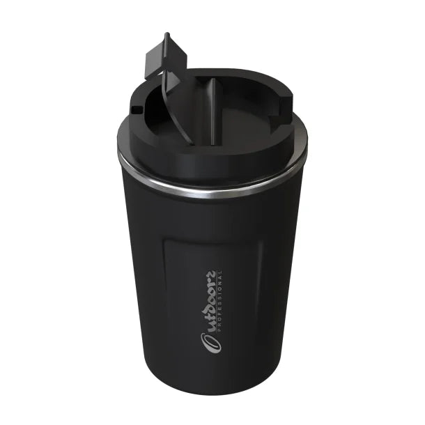 Outdoors Professional Stainless Steel Double-Walled Vacuum-Insulated Coffee Cup with Spillproof Lid (12.8 Oz.; Black)