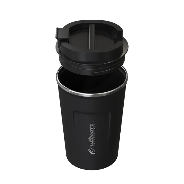 Outdoors Professional Stainless Steel Double-Walled Vacuum-Insulated Coffee Cup with Spillproof Lid (12.8 Oz.; Black)