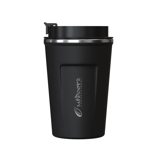 Outdoors Professional Stainless Steel Double-Walled Vacuum-Insulated Coffee Cup with Spillproof Lid (12.8 Oz.; Black)