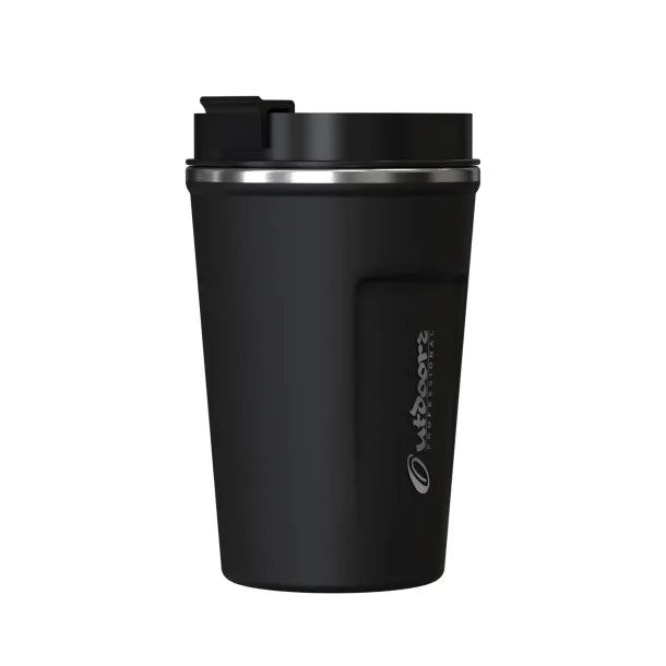 Outdoors Professional Stainless Steel Double-Walled Vacuum-Insulated Coffee Cup with Spillproof Lid (12.8 Oz.; Black)