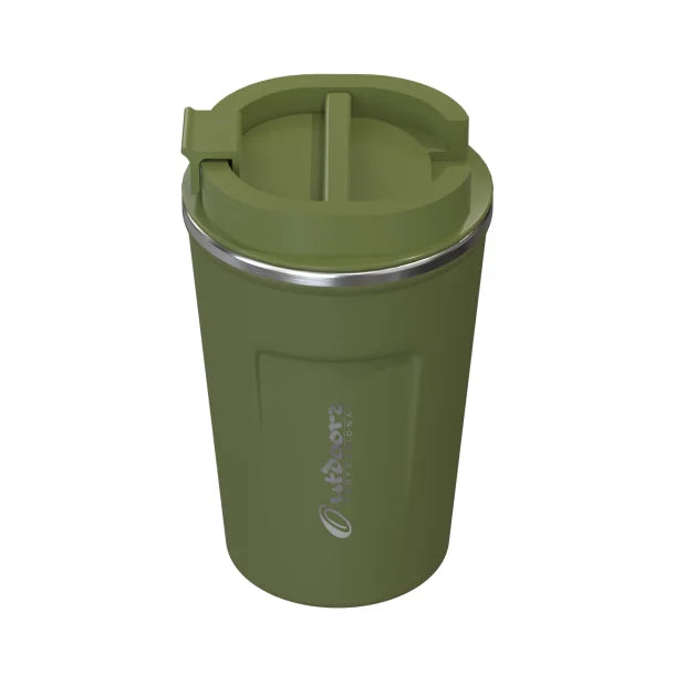 Outdoors Professional Stainless Steel Double-Walled Vacuum-Insulated Coffee Cup with Spillproof Lid (12.8 Oz.; Olive Green)