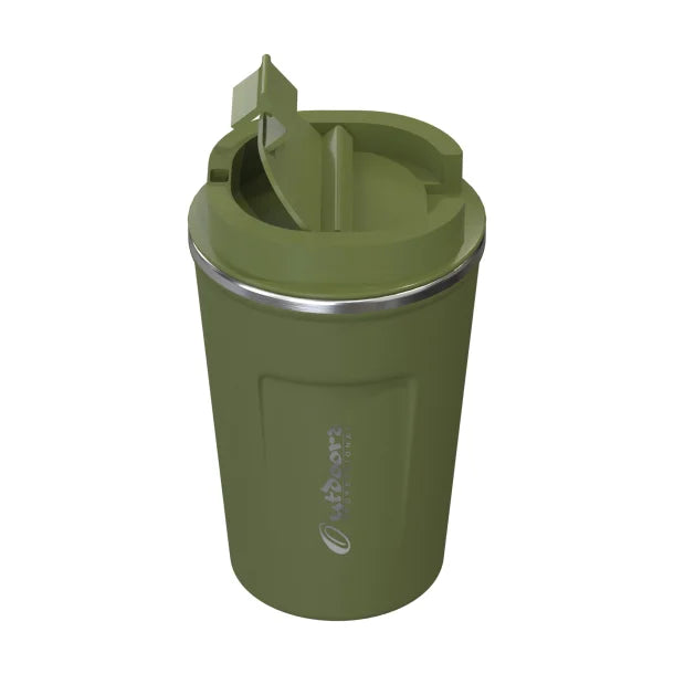 Outdoors Professional Stainless Steel Double-Walled Vacuum-Insulated Coffee Cup with Spillproof Lid (12.8 Oz.; Olive Green)