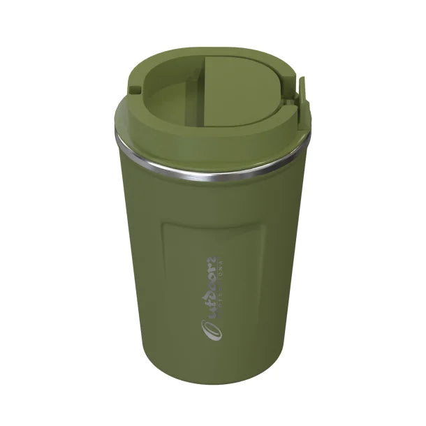 Outdoors Professional Stainless Steel Double-Walled Vacuum-Insulated Coffee Cup with Spillproof Lid (12.8 Oz.; Olive Green)