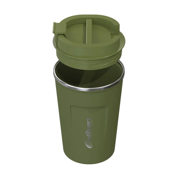 Outdoors Professional Stainless Steel Double-Walled Vacuum-Insulated Coffee Cup with Spillproof Lid (12.8 Oz.; Olive Green)