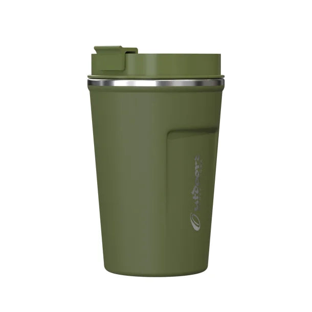 Outdoors Professional Stainless Steel Double-Walled Vacuum-Insulated Coffee Cup with Spillproof Lid (12.8 Oz.; Olive Green)