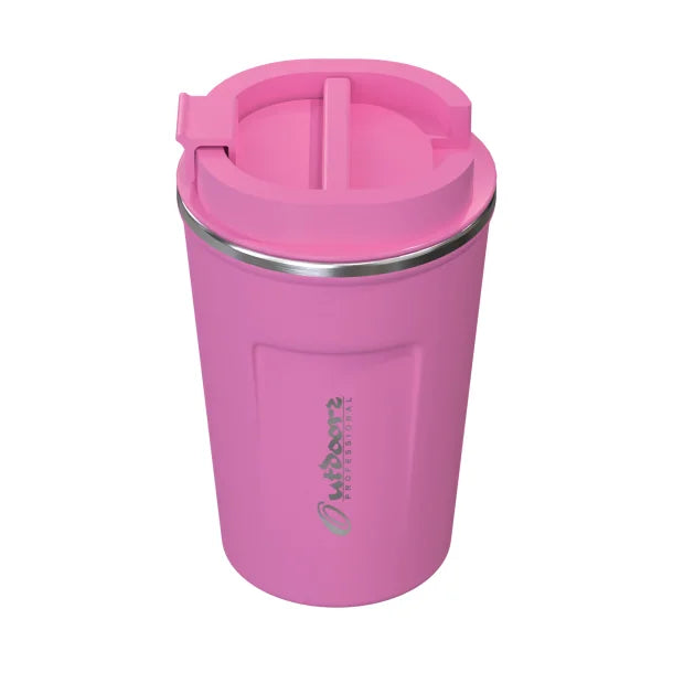 Outdoors Professional Stainless Steel Double-Walled Vacuum-Insulated Coffee Cup with Spillproof Lid (12.8 Oz.; Pink)