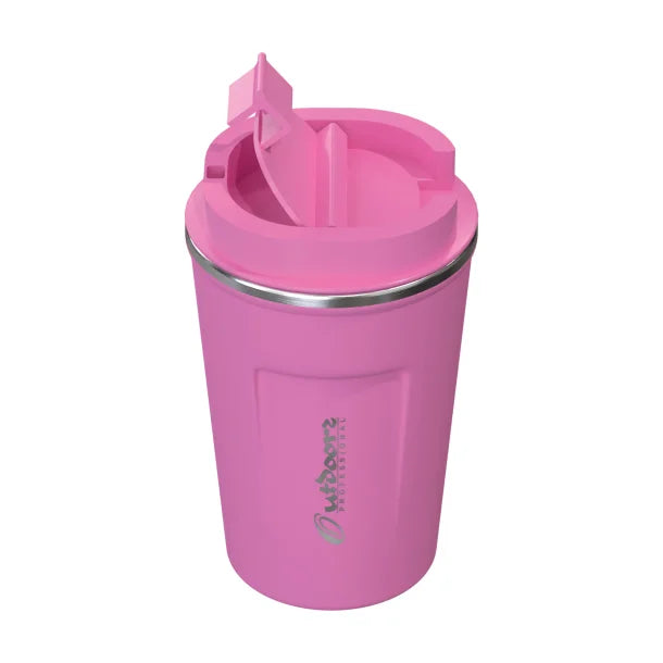 Outdoors Professional Stainless Steel Double-Walled Vacuum-Insulated Coffee Cup with Spillproof Lid (12.8 Oz.; Pink)