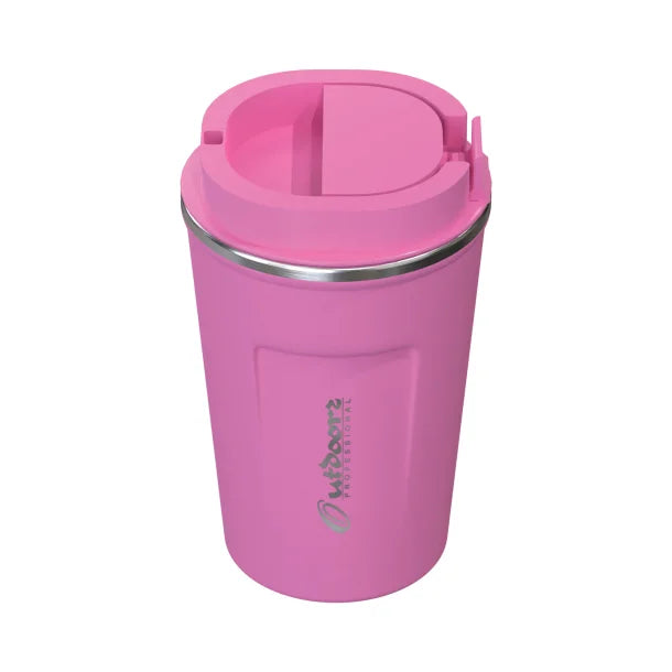 Outdoors Professional Stainless Steel Double-Walled Vacuum-Insulated Coffee Cup with Spillproof Lid (12.8 Oz.; Pink)