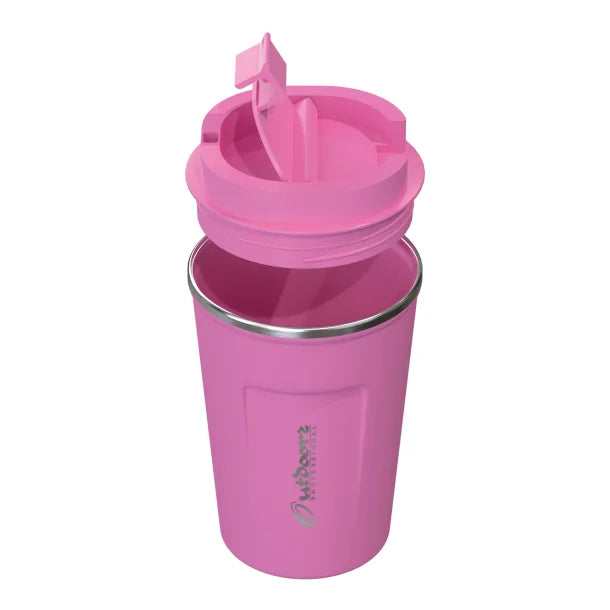 Outdoors Professional Stainless Steel Double-Walled Vacuum-Insulated Coffee Cup with Spillproof Lid (12.8 Oz.; Pink)