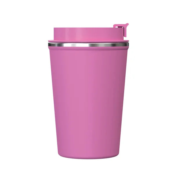 Outdoors Professional Stainless Steel Double-Walled Vacuum-Insulated Coffee Cup with Spillproof Lid (12.8 Oz.; Pink)