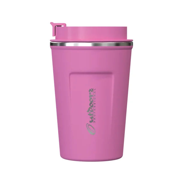 Outdoors Professional Stainless Steel Double-Walled Vacuum-Insulated Coffee Cup with Spillproof Lid (12.8 Oz.; Pink)