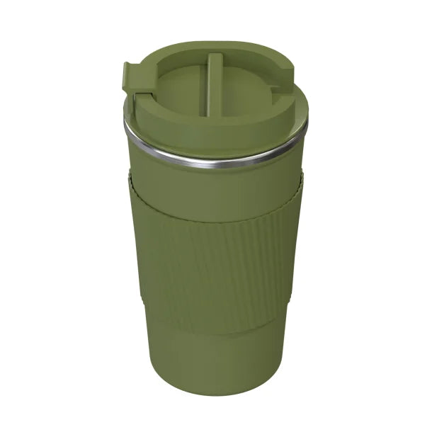 Outdoors Professional Stainless Steel Double-Walled Vacuum-Insulated Coffee Cup with Spillproof Lid (17.2 Oz.; Olive Green)