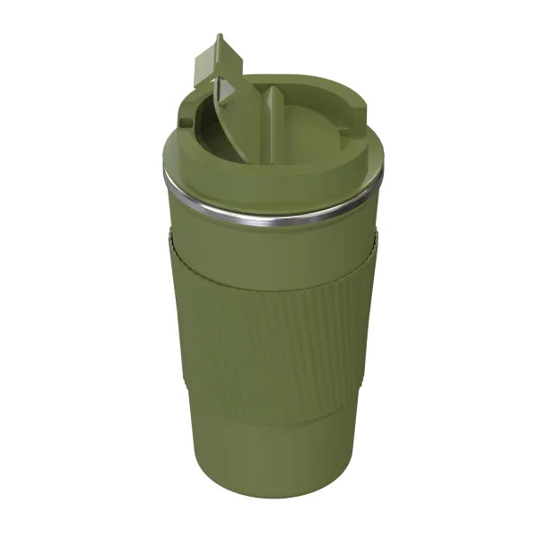 Outdoors Professional Stainless Steel Double-Walled Vacuum-Insulated Coffee Cup with Spillproof Lid (17.2 Oz.; Olive Green)