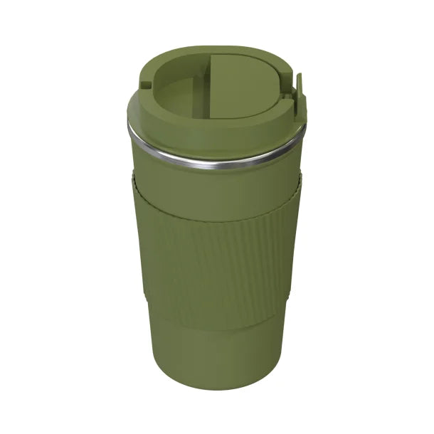 Outdoors Professional Stainless Steel Double-Walled Vacuum-Insulated Coffee Cup with Spillproof Lid (17.2 Oz.; Olive Green)