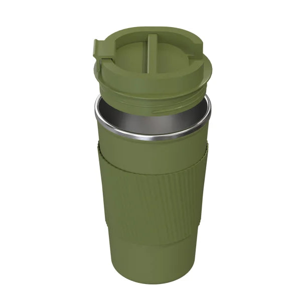 Outdoors Professional Stainless Steel Double-Walled Vacuum-Insulated Coffee Cup with Spillproof Lid (17.2 Oz.; Olive Green)