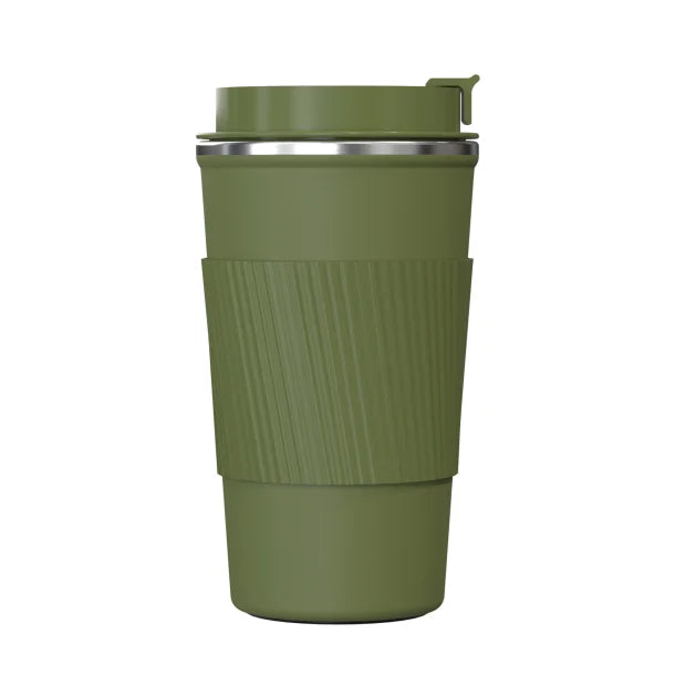 Outdoors Professional Stainless Steel Double-Walled Vacuum-Insulated Coffee Cup with Spillproof Lid (17.2 Oz.; Olive Green)