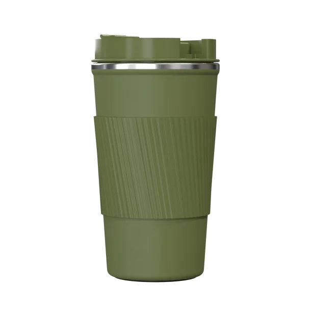 Outdoors Professional Stainless Steel Double-Walled Vacuum-Insulated Coffee Cup with Spillproof Lid (17.2 Oz.; Olive Green)