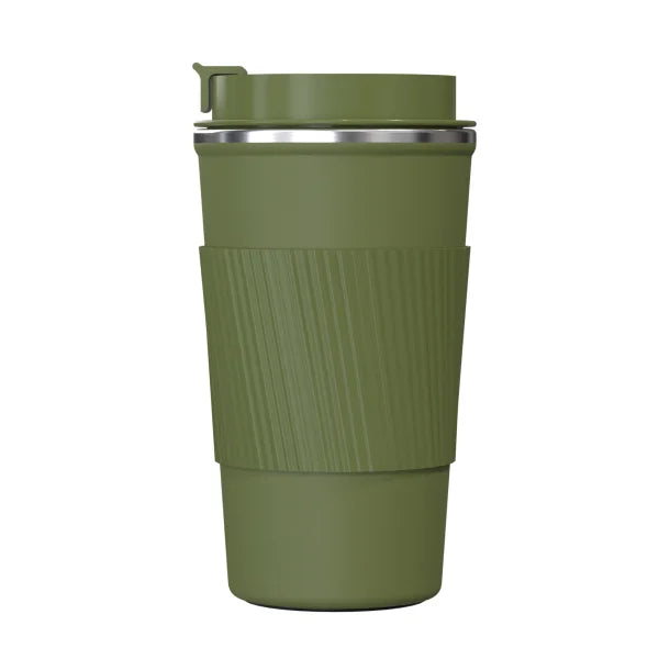 Outdoors Professional Stainless Steel Double-Walled Vacuum-Insulated Coffee Cup with Spillproof Lid (17.2 Oz.; Olive Green)