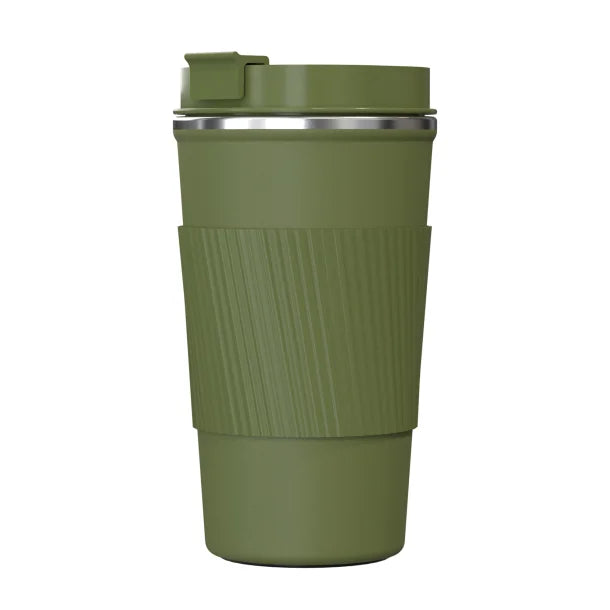 Outdoors Professional Stainless Steel Double-Walled Vacuum-Insulated Coffee Cup with Spillproof Lid (17.2 Oz.; Olive Green)