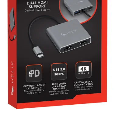 HELIX ProSeries USB Connect 4-in-1 USB-C® Adapter with Dual HDMI®, USB-C®, and USB-A 3.0