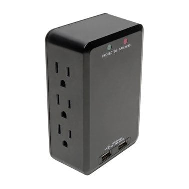 Tripp Lite® by Eaton® Protect It!® 1,050-Joules Side-Load Surge-Protector Wall Tap with 2 USB Ports, 6 Outlets, TLP6SLUSBB